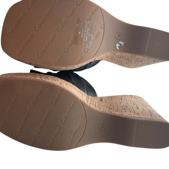 Calvin Klein Black Wedge Sandals Women’s 7 NWOT 3.5” Heel Crisscross Comfort - Picture 6 of 7